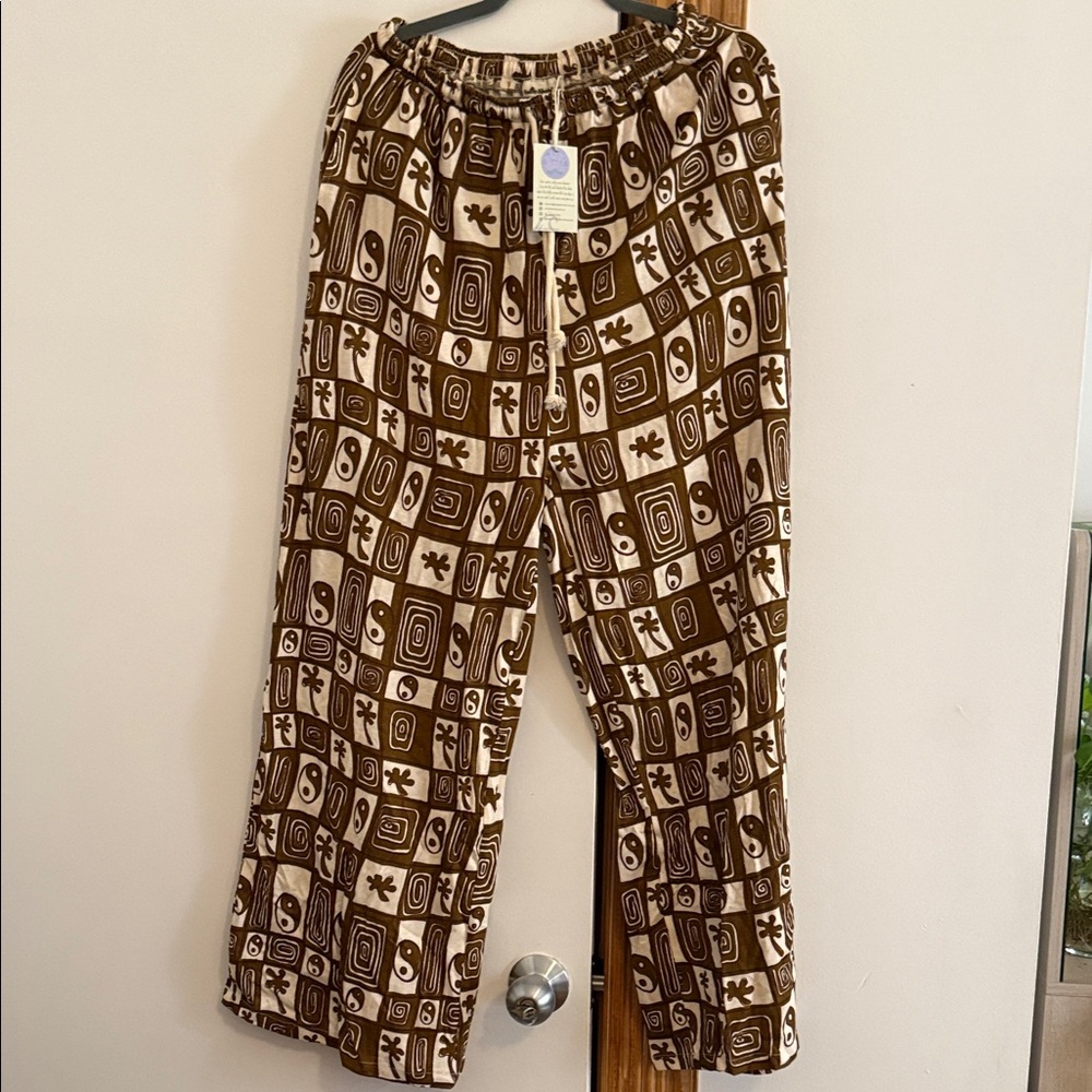 Brown Patterned Wide Leg Pants